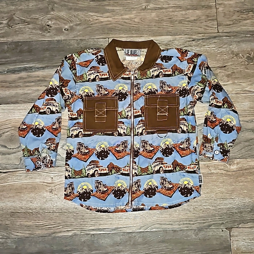 San Francisco Blues shirt jeep boot print vintage zip-up unique design size 3/4